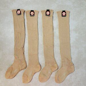 Antique Child's Over The Knee Socks 4 Pair Cotton & Rayon 6 1/2 Beige Dan Knit